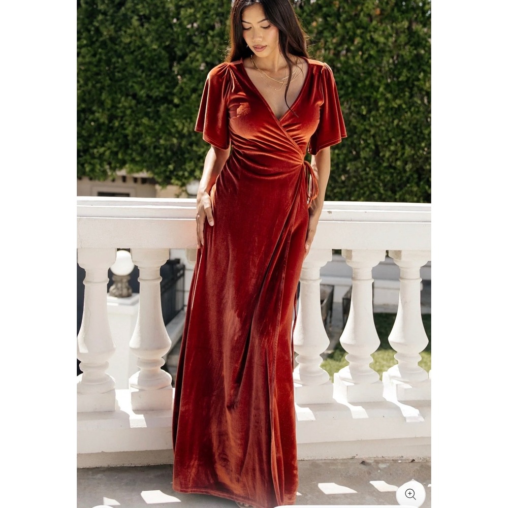 Baltic Born Meghan Velvet Wrap Maxi Dress Rust Size M